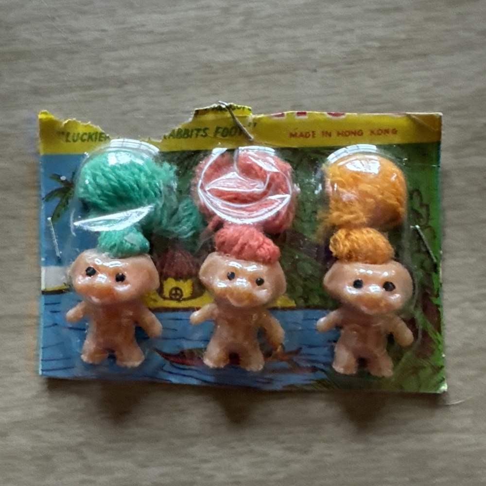 Vintage 1960s Dress Me Co Lucky Trolls Mascots 3 Pack Hong Kong Sealed